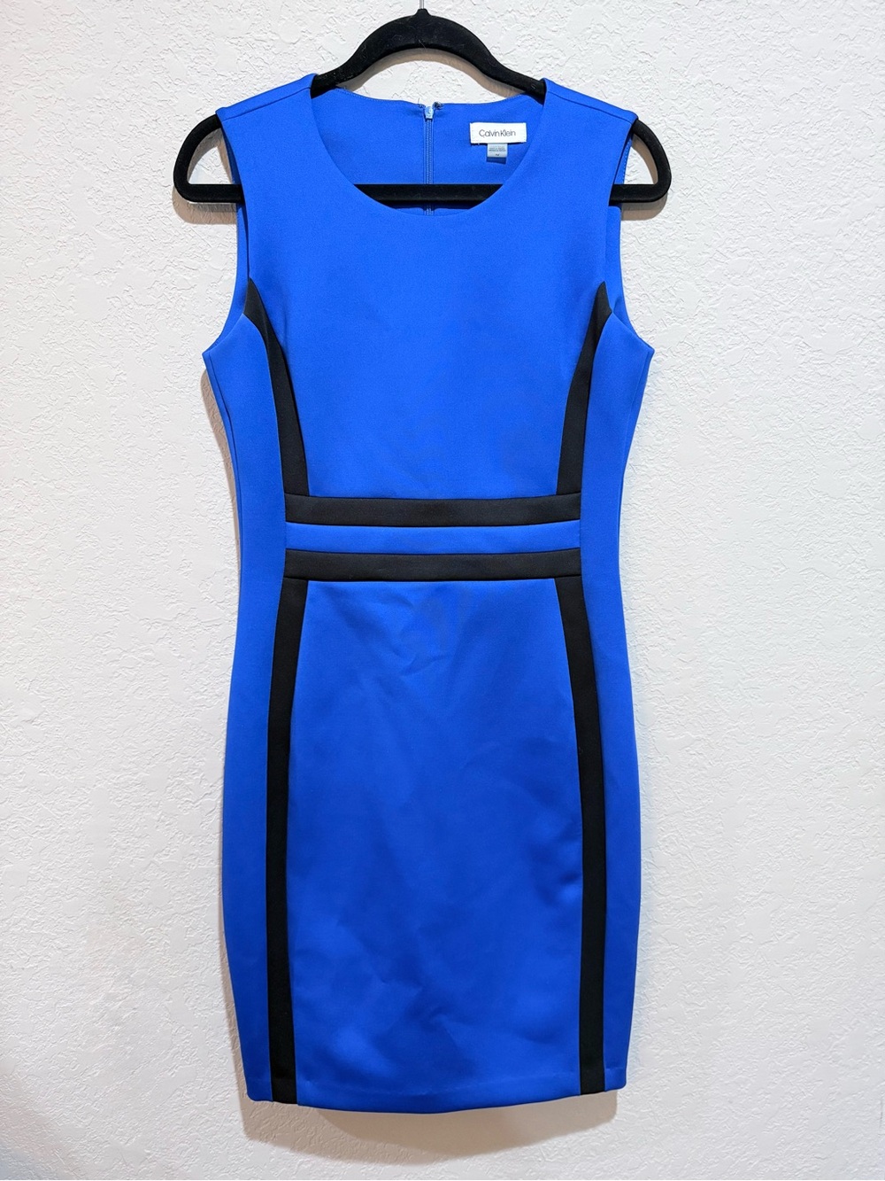 Calvin Klein Cobalt Blue Sleeveless Sheath Dress with Black Trim